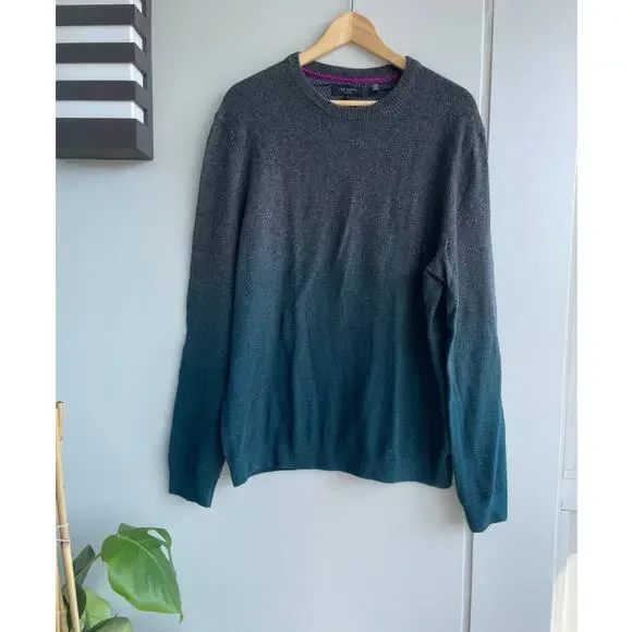 TED BAKER turquoise gray gradient cotton wool pullover sweater knit top - Picture 2 of 9